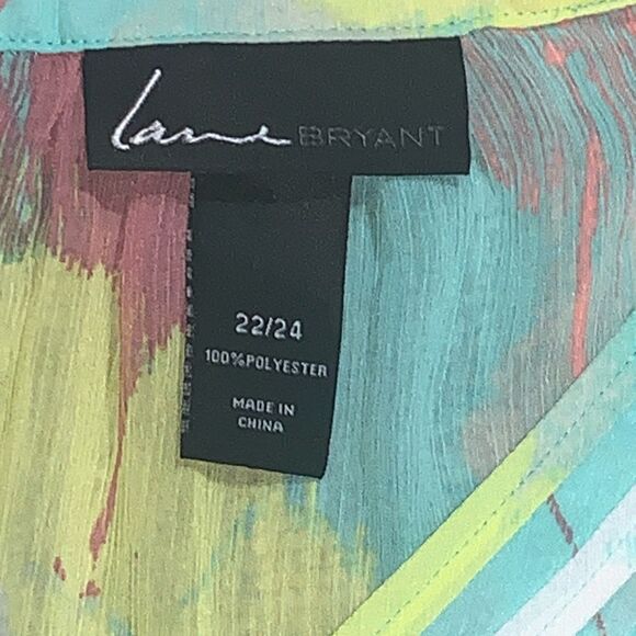 Lane Bryant Women's 22/24 Plus 3/4 Elastic Sleeve And Hem Colorful Top Spring - Picture 3 of 7